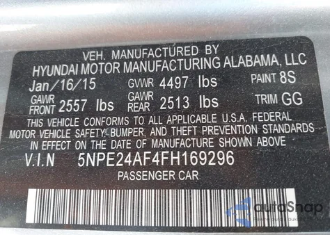 2015 Hyundai Sonata Se z USA, uszkodzony, nr VIN 5NPE24AF4FH169296